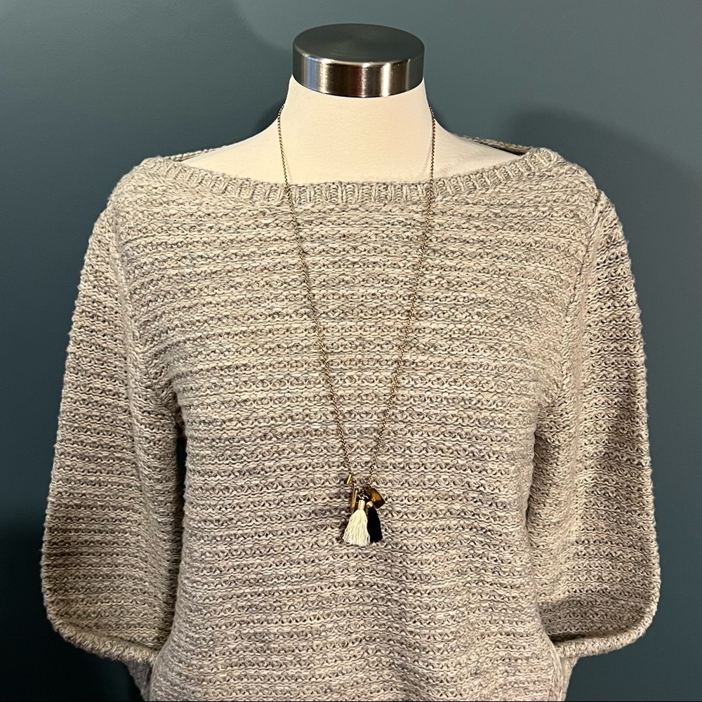 Athleta Chunky Merino Wool Boatneck Sweater - L, Oatmeal Heather Tan
